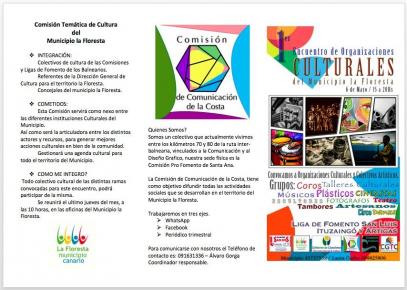 Descripción de la Comisión Temática de Cultura del Municipio La Floresta y afiche del evento.